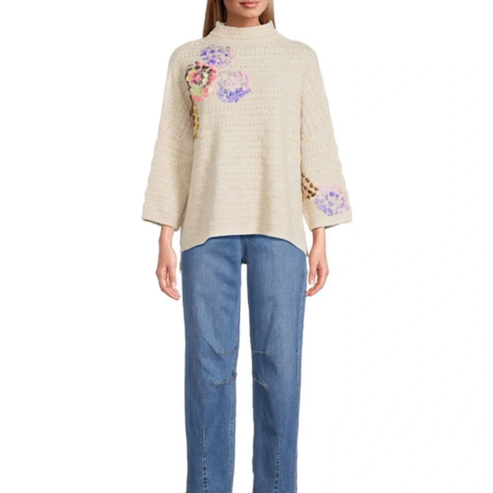 NWT John Mark Wool Blend Embroidered 3/4 Sleeve Mock Neck Sweater 1X Retail $110 - Picture 3 of 13